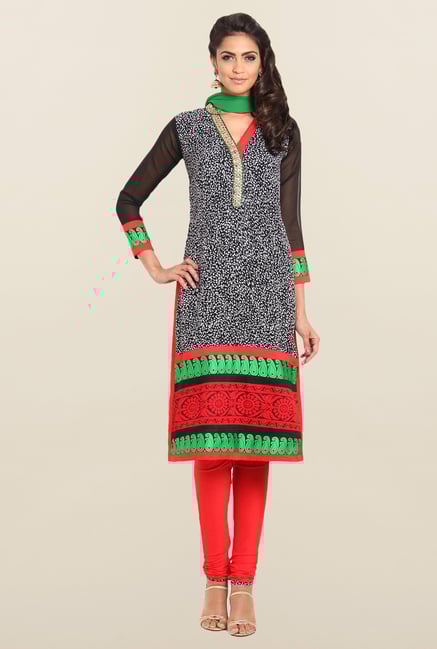 Soch Black & Red Straight Churidar Suit Set Soch Black & Red Straight Churidar Suit Set
