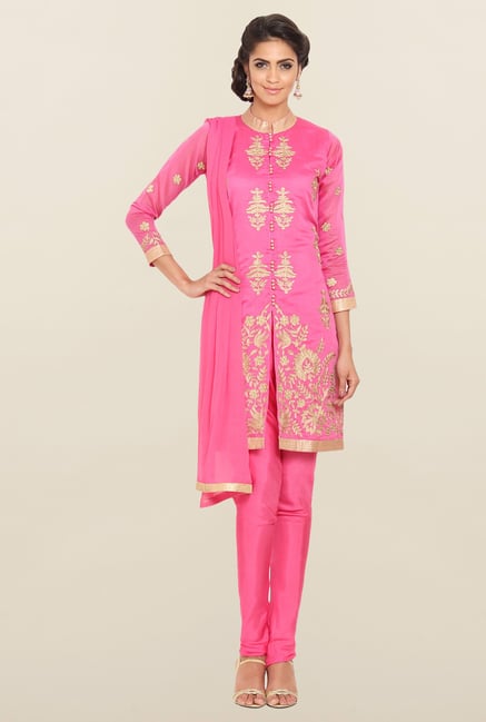 Soch Pink & Gold-Toned Churidar Suit Set Soch Pink & Gold-Toned Churidar Suit Set
