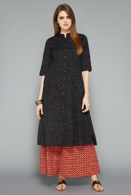 Utsa Black Printed Long Kurta Utsa Black Printed Long Kurta