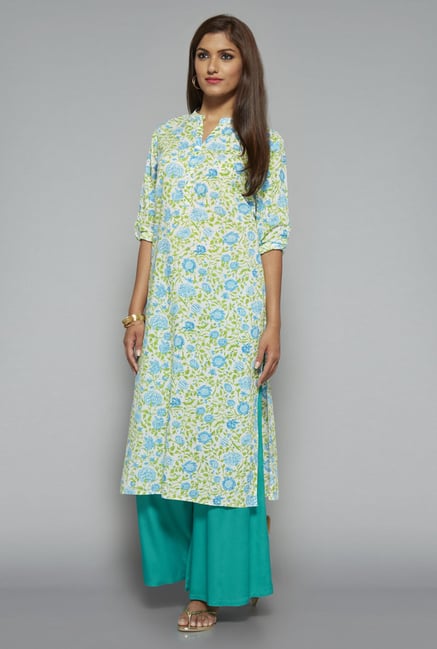 Utsa Blue Floral Printed Long Kurta Utsa Blue Floral Printed Long Kurta