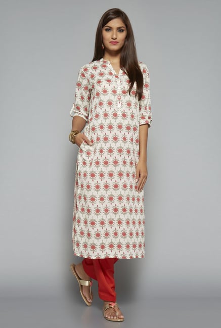 Utsa White Block Printed Long Kurta Utsa White Block Printed Long Kurta