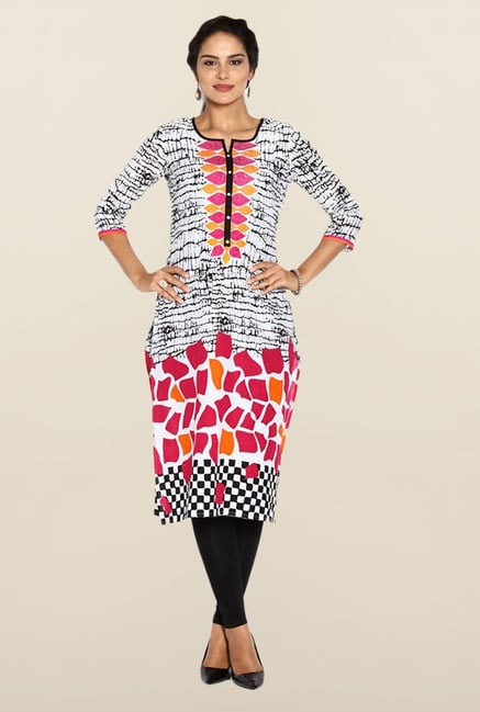 Soch White & Pink Printed Cotton Kurta Soch White & Pink Printed Cotton Kurta