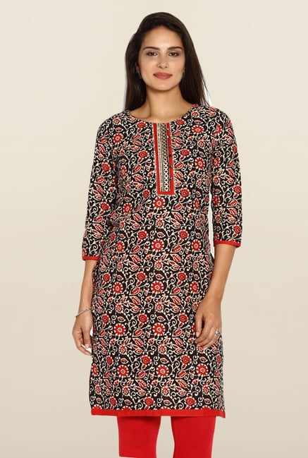 Soch Black & Red Floral Print Kurti Soch Black & Red Floral Print Kurti