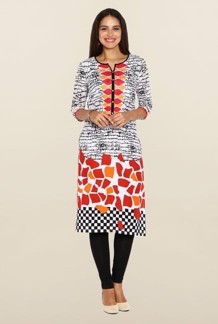 Soch White & Dark Red Printed Round Neck Kurta Soch White & Dark Red Printed Round Neck Kurta