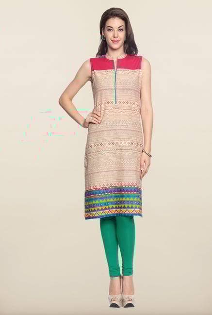 Soch Beige Aztec Print Kurti Soch Beige Aztec Print Kurti