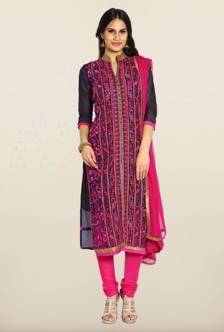 Soch Navy & Pink Embroidered Dress Material Soch Navy & Pink Embroidered Dress Material