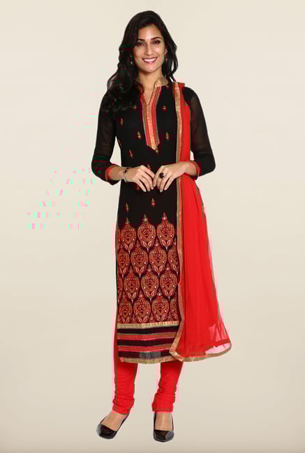 Soch Black & Red Embroidered Georgette Dress Material Soch Black & Red Embroidered Georgette Dress Material