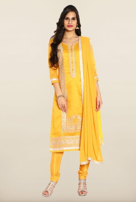 Soch Yellow & Gold Embroidered Dress Material Soch Yellow & Gold Embroidered Dress Material