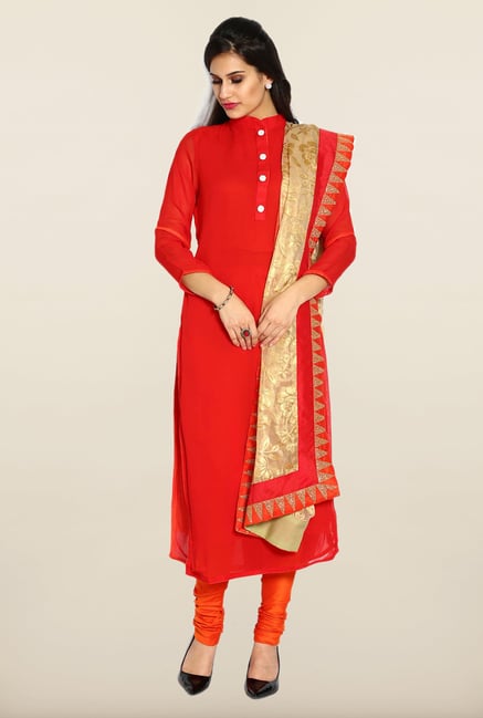 Soch Red & Orange Solid Georgette Dress Material Soch Red & Orange Solid Georgette Dress Material