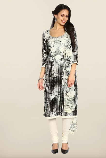Soch Black & Off White Embroidered Cotton Dress Material Soch Black & Off White Embroidered Cotton Dress Material