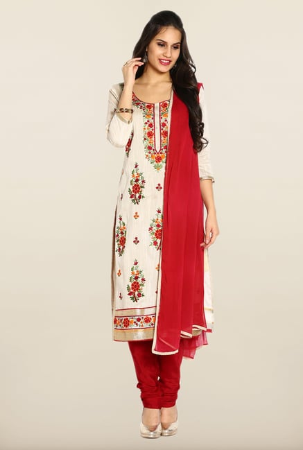 Soch Off White & Maroon Embroidered Dress Material Soch Off White & Maroon Embroidered Dress Material