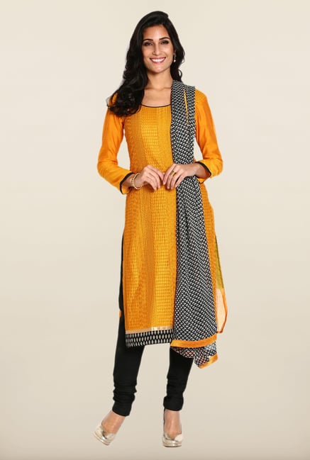 Soch Mustard & Black Chanderi Dress Material Soch Mustard & Black Chanderi Dress Material
