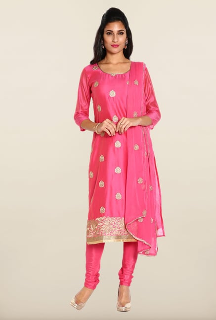 Soch Pink & Gold Embroidered Dress Material Soch Pink & Gold Embroidered Dress Material