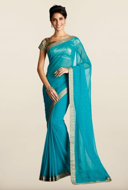 Soch Turquoise Embroidered Georgette Saree Soch Turquoise Embroidered Georgette Saree