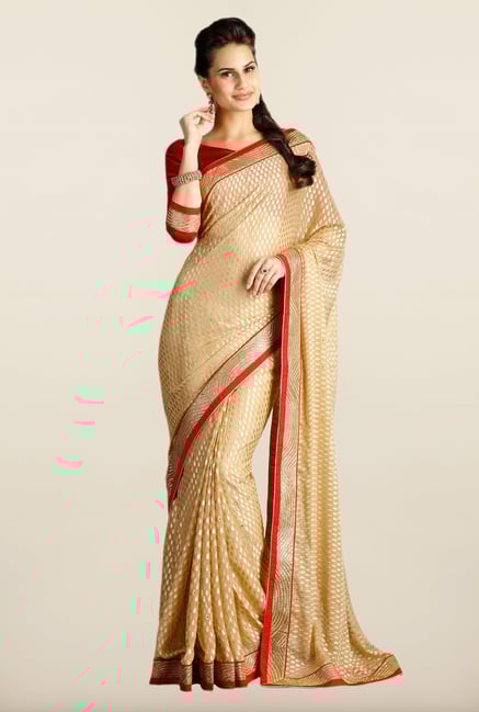 Soch Beige & Red Embroidered Saree Soch Beige & Red Embroidered Saree