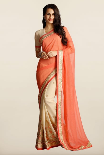 Soch Peach & Beige Chiffon Saree Soch Peach & Beige Chiffon Saree