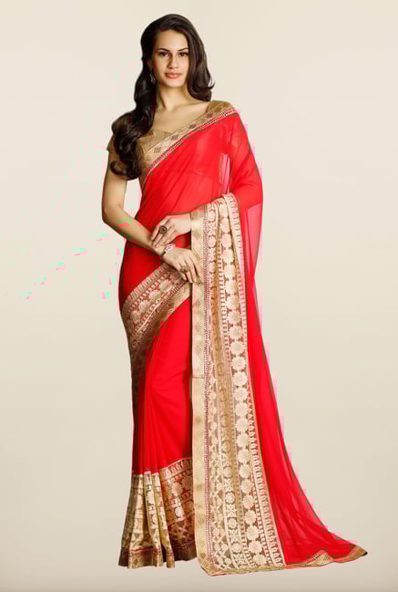 Soch Red & Beige Georgette Net Saree Soch Red & Beige Georgette Net Saree