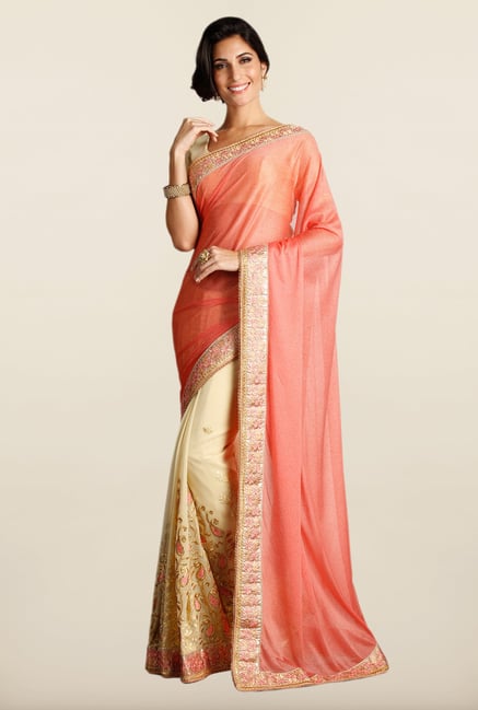 Soch Peach & Beige Embroidered Georgette Saree Soch Peach & Beige Embroidered Georgette Saree