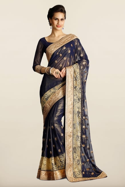 Soch Navy & Gold Chiffon Saree Soch Navy & Gold Chiffon Saree