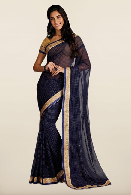 Soch Navy & Gold Chiffon Saree Soch Navy & Gold Chiffon Saree