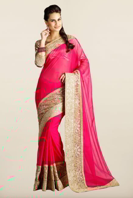 Soch Fuchsia & Beige Embroidered Net Saree Soch Fuchsia & Beige Embroidered Net Saree