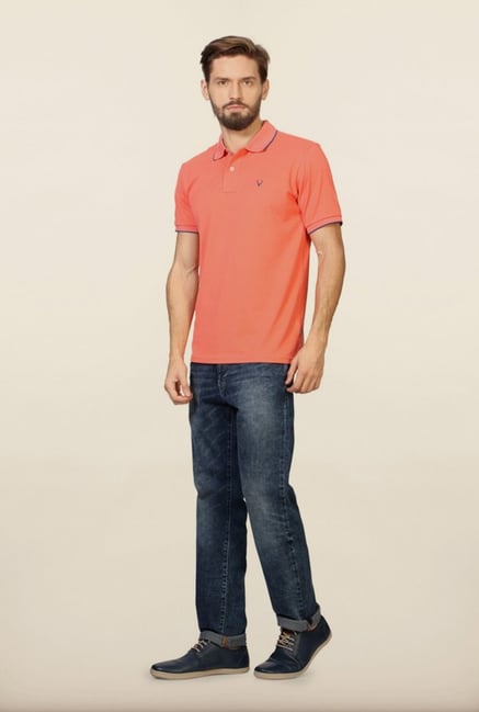 Allen Solly Peach Solid Polo T-Shirt Allen Solly Peach Solid Polo T-Shirt
