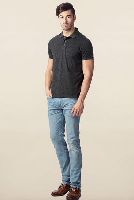 Peter England Dark Grey Solid Polo T-Shirt Peter England Dark Grey Solid Polo T-Shirt