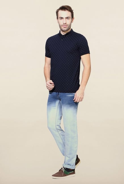 Peter England Navy Dot Print Polo T-Shirt Peter England Navy Dot Print Polo T-Shirt