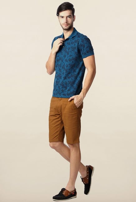 Peter England Blue Floral Printed Polo T-Shirt Peter England Blue Floral Printed Polo T-Shirt