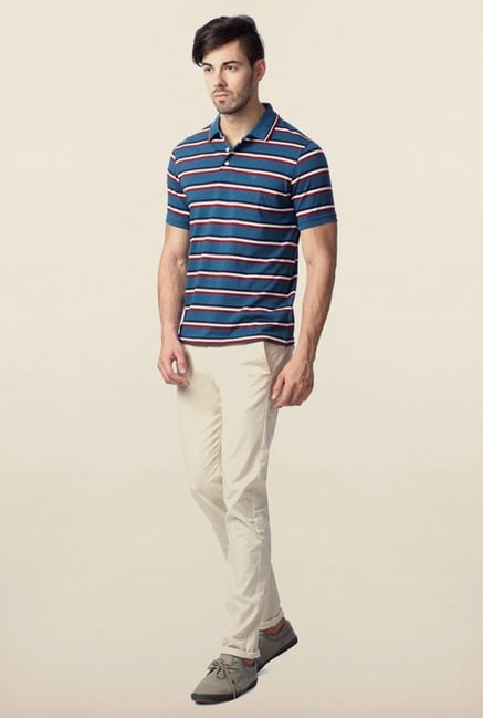 Peter England Blue Striped Polo T-Shirt Peter England Blue Striped Polo T-Shirt