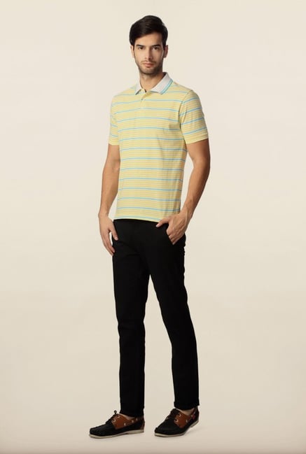 Peter England Yellow & Blue Striped Polo T-Shirt Peter England Yellow & Blue Striped Polo T-Shirt