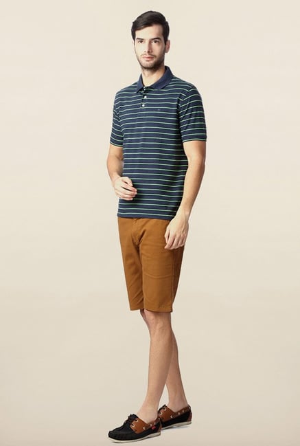 Peter England Navy & Green Striped Polo T-Shirt Peter England Navy & Green Striped Polo T-Shirt