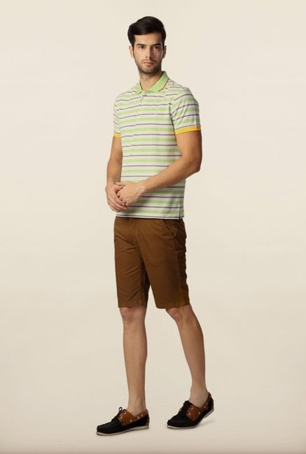 Peter England Green & White Striped Polo T-Shirt Peter England Green & White Striped Polo T-Shirt