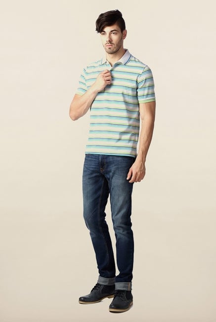 Peter England White Polo Striped T-Shirt Peter England White Polo Striped T-Shirt