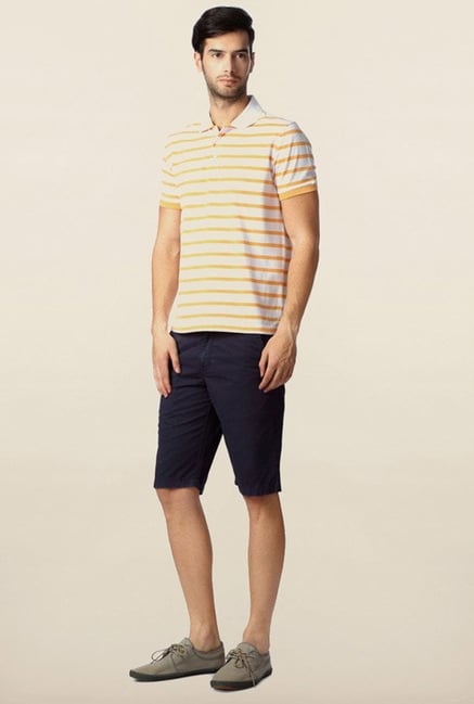 Peter England White & Orange Striped Polo T-Shirt Peter England White & Orange Striped Polo T-Shirt