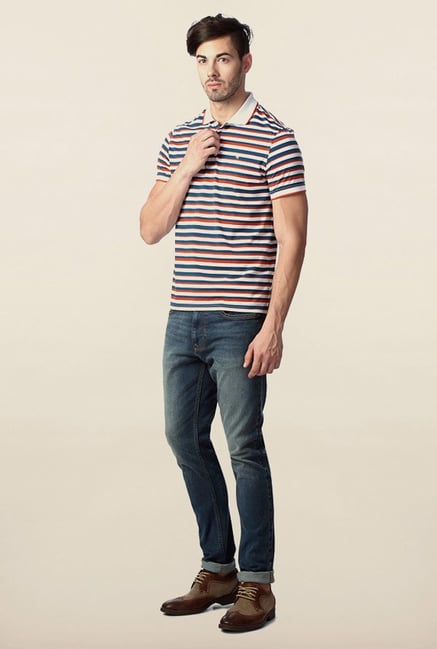 Peter England Multicolor Striped Polo T-Shirt Peter England Multicolor Striped Polo T-Shirt