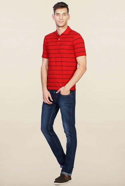 Peter England Red Striped Polo T-Shirt Peter England Red Striped Polo T-Shirt