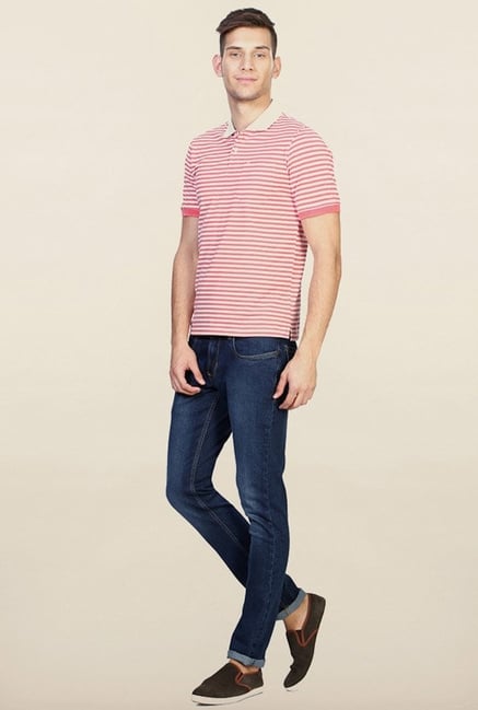 Peter England Pink Striped Polo T-Shirt Peter England Pink Striped Polo T-Shirt