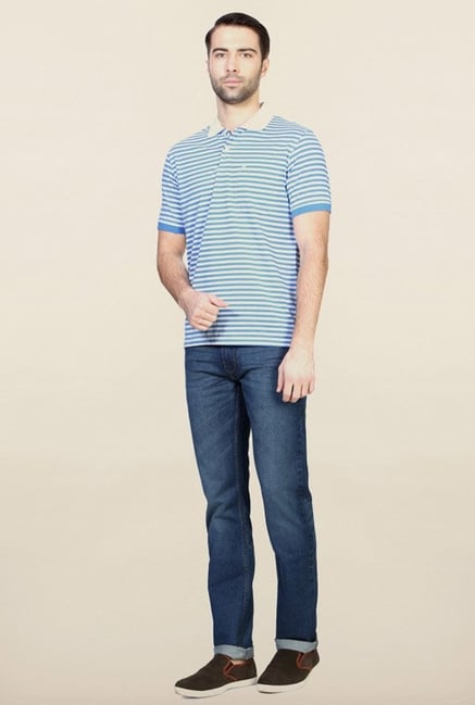 Peter England Blue Striped Polo T-Shirt Peter England Blue Striped Polo T-Shirt