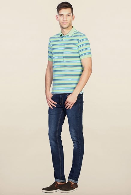 Peter England Green Striped Polo T-Shirt Peter England Green Striped Polo T-Shirt