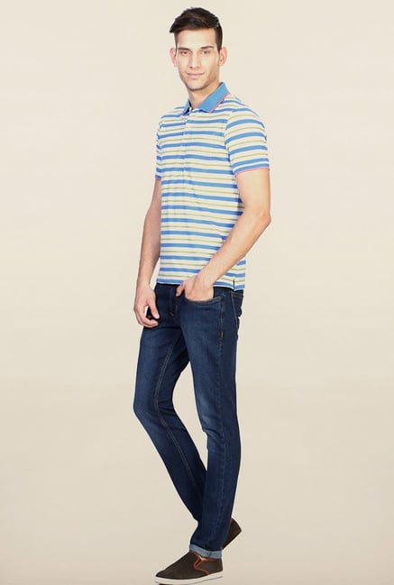Peter England Blue Striped Polo T-Shirt Peter England Blue Striped Polo T-Shirt