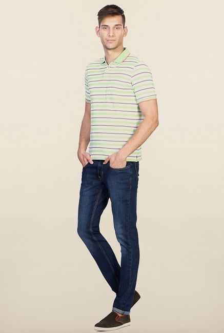 Peter England Green Striped Polo T-Shirt Peter England Green Striped Polo T-Shirt