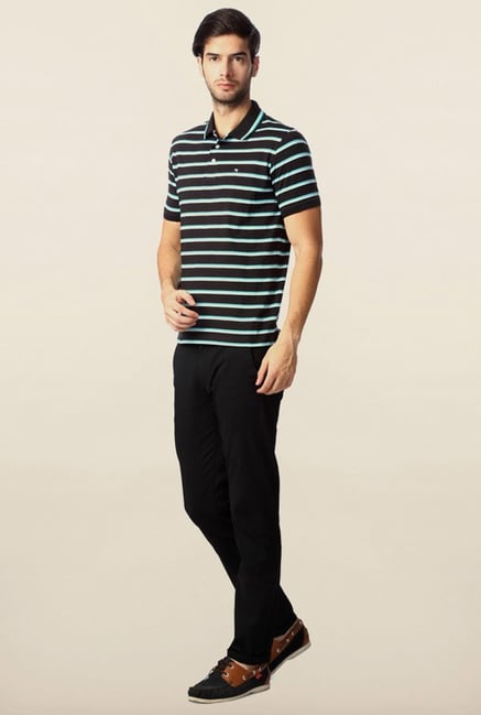 Peter England Black Striped Polo T-Shirt Peter England Black Striped Polo T-Shirt