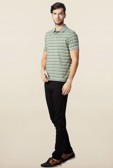 Peter England Grey Striped Polo T-Shirt Peter England Grey Striped Polo T-Shirt