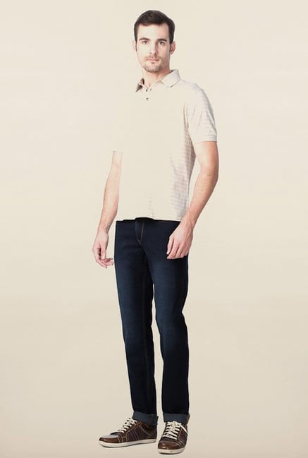 Peter England Beige Striped Polo T-Shirt Peter England Beige Striped Polo T-Shirt