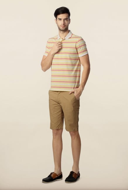 Peter England Yellow Striped Polo T-Shirt Peter England Yellow Striped Polo T-Shirt