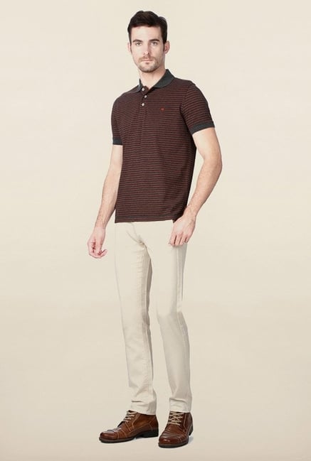 Peter England Red & Grey Striped Polo T-Shirt Peter England Red & Grey Striped Polo T-Shirt
