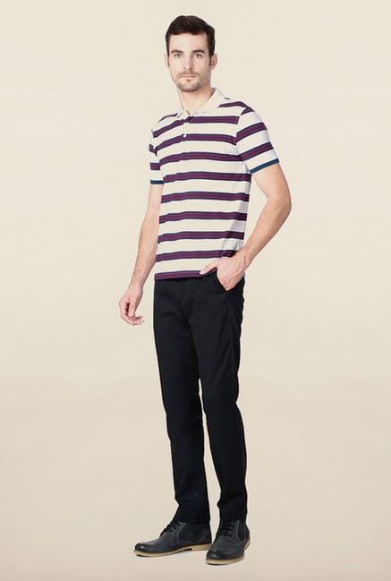 Peter England White Striped Polo T-Shirt Peter England White Striped Polo T-Shirt