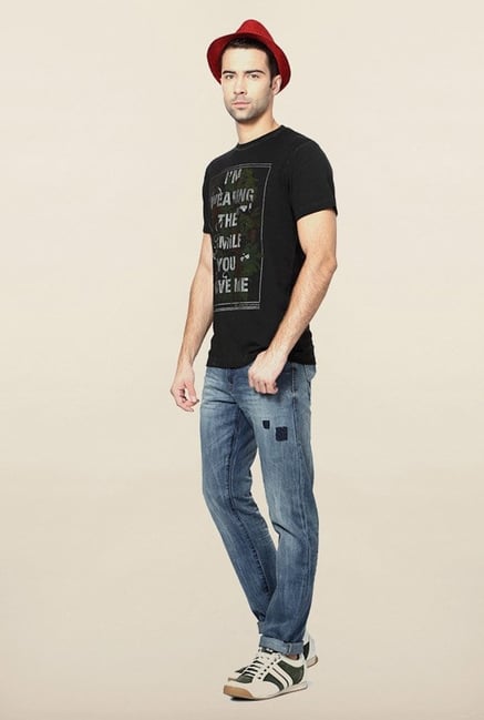 Peter England Black Graphic Print T-Shirt Peter England Black Graphic Print T-Shirt