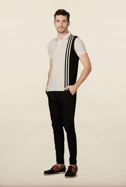Peter England White Striped Polo T-Shirt Peter England White Striped Polo T-Shirt